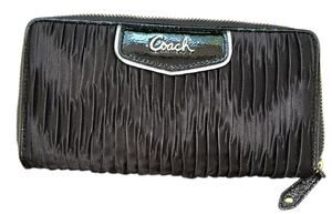 Coach Ashley Gathered Satin Black Zip Around Wallet